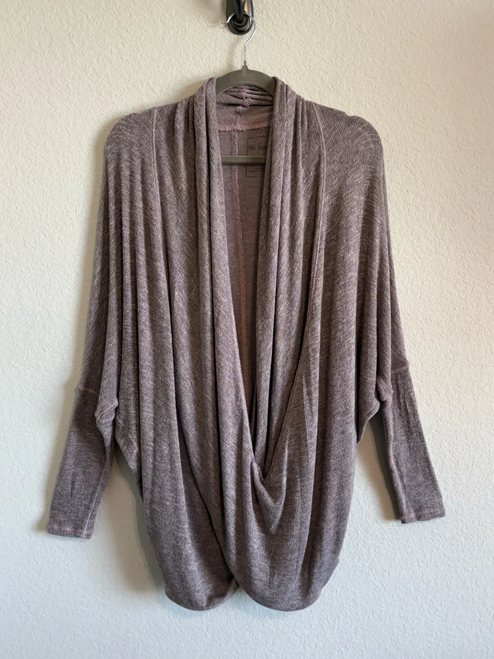 Free People Sheila Hacci Top Drapey Wrap Front Soft Stretch Knit Dolman Sleeve S